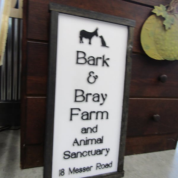 Custom Wood Sign Farm sign Commerical Signage Bark Bray Animal Sanctuary Wooden Handmade Laser Cut Personalized Decor Horse Livestock