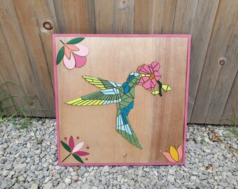 Hummingbird, Bird, Barn Quilt, Tulip, Flower, Floral, Wood, Barn Decor, Vintage, Rustic, Mosaic, Handmade, Primitive, Laser Cut Out