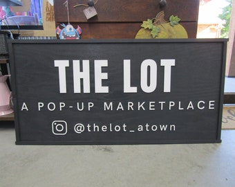 Custom Raised Pop Up Shop Marketplace Social Shoutout Personalized Text Image Business Sign 3D Rustic Primitive Black Oversized Large Sign