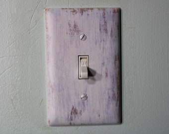 Rustic whitewashed wood with warn painted paint chips light switch cover plate farmhouse decor
