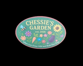Custom Printed Garden Sign – Personalized Oval Plaque with Flowers, Veggies & Bee Design