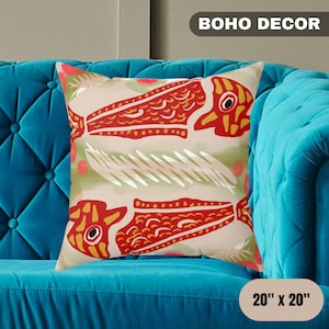 The Fish Abstract Throw Pillow | Mid-Century Modern Cushion | Coastal & Bohemian Home Decor