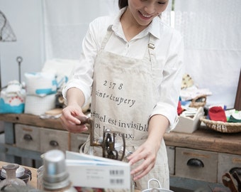 Linen Pinafore apron  | Linen Apron  | Japanese Apron  | Washed long Apron  No. 1061