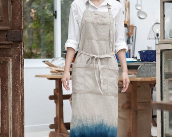 Linen Pinafore apron  | Linen Apron  | Japanese Apron  | Washed long Apron  |  No. 0927