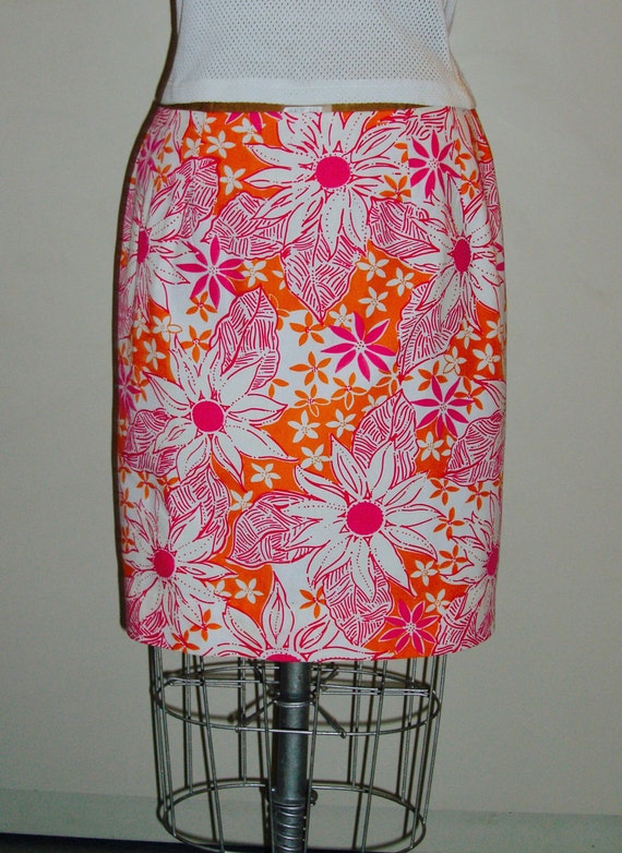 Lilly Pulitzer Orange and Hot Pink Floral Print Sk