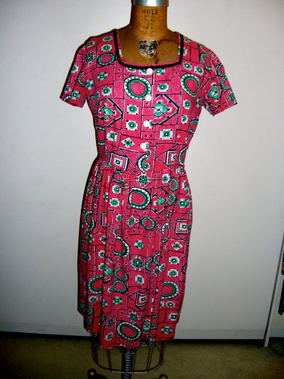 Vintage 1950's Cotton Print House Dress - image 1