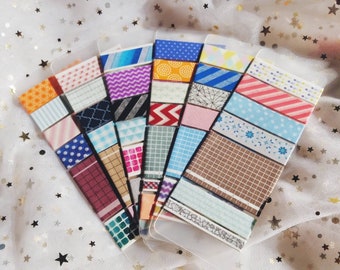 Washi tape sample set: 6-8 pcs per board, loot, surprise,grab bag/mystery, surprise, bullet journal, travel, basic pattern, beginner, 50cm