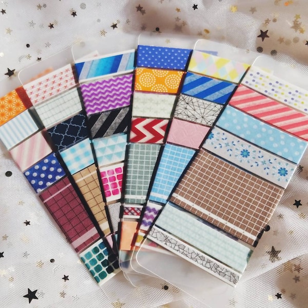 Washi tape sample set: 6-8 pcs per board, loot, surprise,grab bag/mystery, surprise, bullet journal, travel, basic pattern, beginner, 50cm