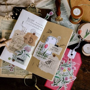 45 stuks bloemen, botanische stickers, washi-stickers, gemengd, plakboek, bujo, karton, junkjournal, notitieboekje, school, briefpapier, memo, bloem
