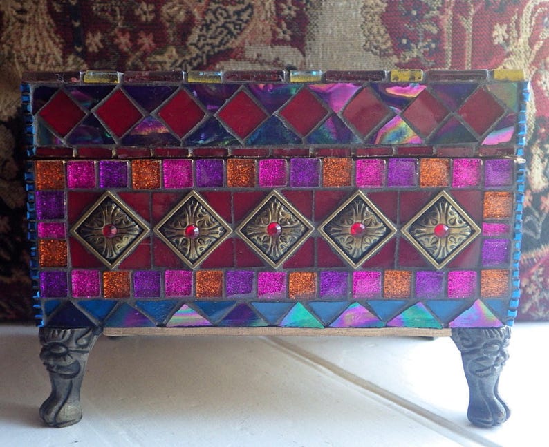 Mosaic jewellery box mixed media trinket box keepsake box Etsy