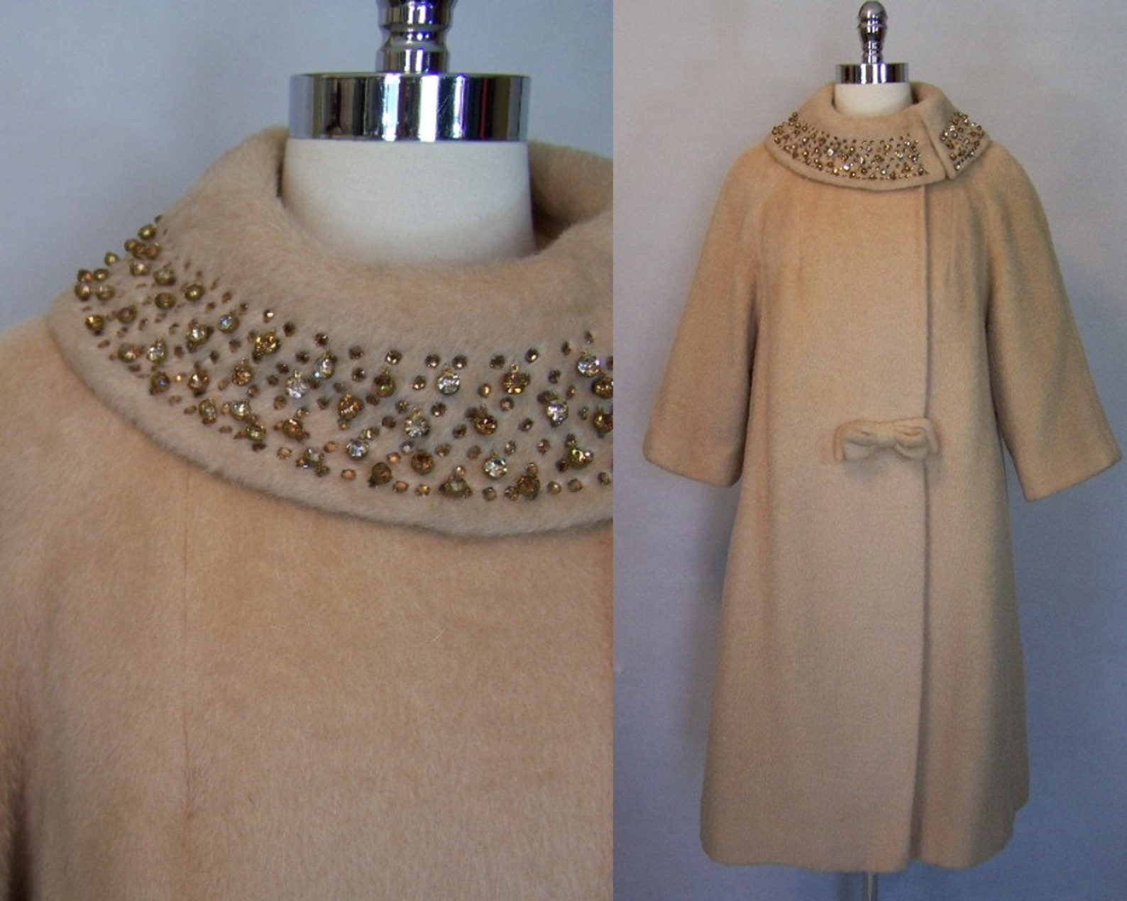Beautiful 60s LILLI ANN Mohair Wool Rhinestone Trim Swing Coat Etsy
