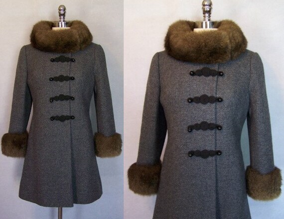 Gorgeous 60s Jackie Stuart Wool Fur Trim Mod Princ