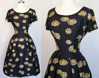 Stunning 50s SUZY PERETTE Silk Floral Cocktail Party Dress XS/Small 1950s