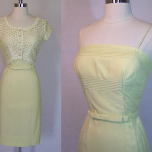 Bombshell 50s MINX MODES Silk 2 Pc Wiggle Dress & Lace Jacket Rhinestones Set Suit XS X-Small 1950S image 1