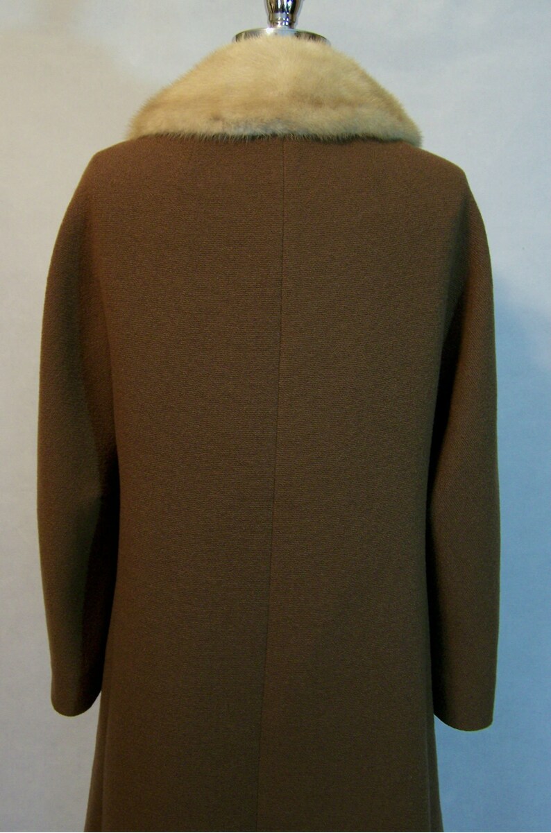 Elegant 60s Brown Wool MINK Fur Trim Princess Coat S Small Youthcraft 1960s