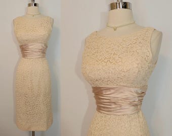 Fabulous 50s Lace & Satin Wiggle Cocktail Dress Original Jr. Theme XS X-Small 1950S