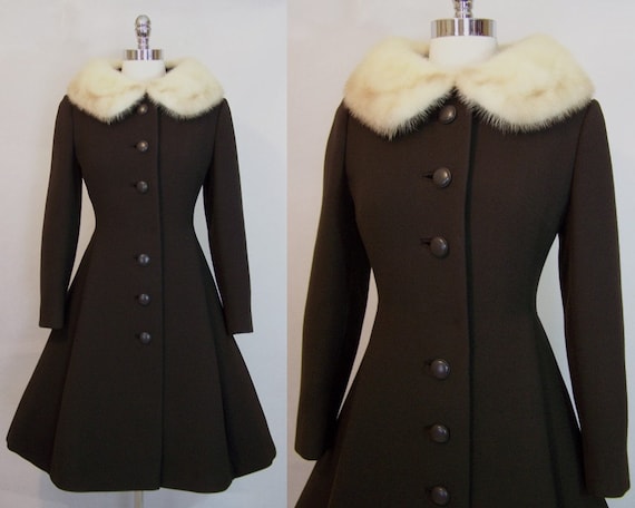 Gorgeous 50s 60s Brown Wool Mink Fur Collar Princ… - image 1