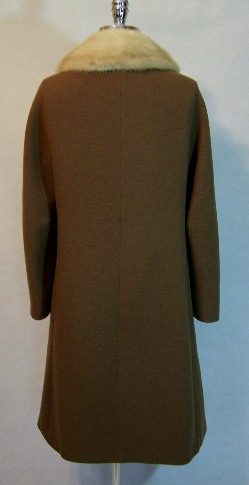 Elegant 60s Brown Wool MINK Fur Trim Princess Coat S Small Youthcraft 1960s