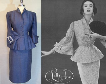 Iconic Documented LILLI ANN Couture Rhinestone Buckle Cocktail Suit Small Medium S/M 1950s 50s