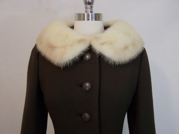 Gorgeous 50s 60s Brown Wool Mink Fur Collar Princ… - image 6
