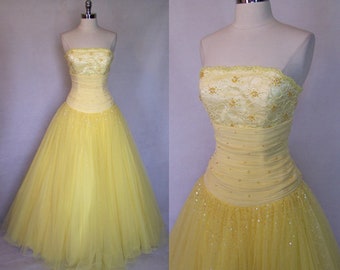 Elegant 50s Style ALYCE Designs Yellow Princess Prom Gala Formal Ball Gown 1990s 90s Does 50s 6 X-Small