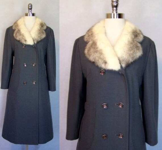 Gorgeous 70s Grey Wool Cross Mink Fur Trim Princes