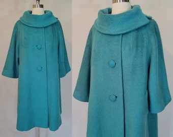 Gorgeous 60s LILLI ANN Mohair Wool Swing Coat L XL 1960s Fabric of Paris