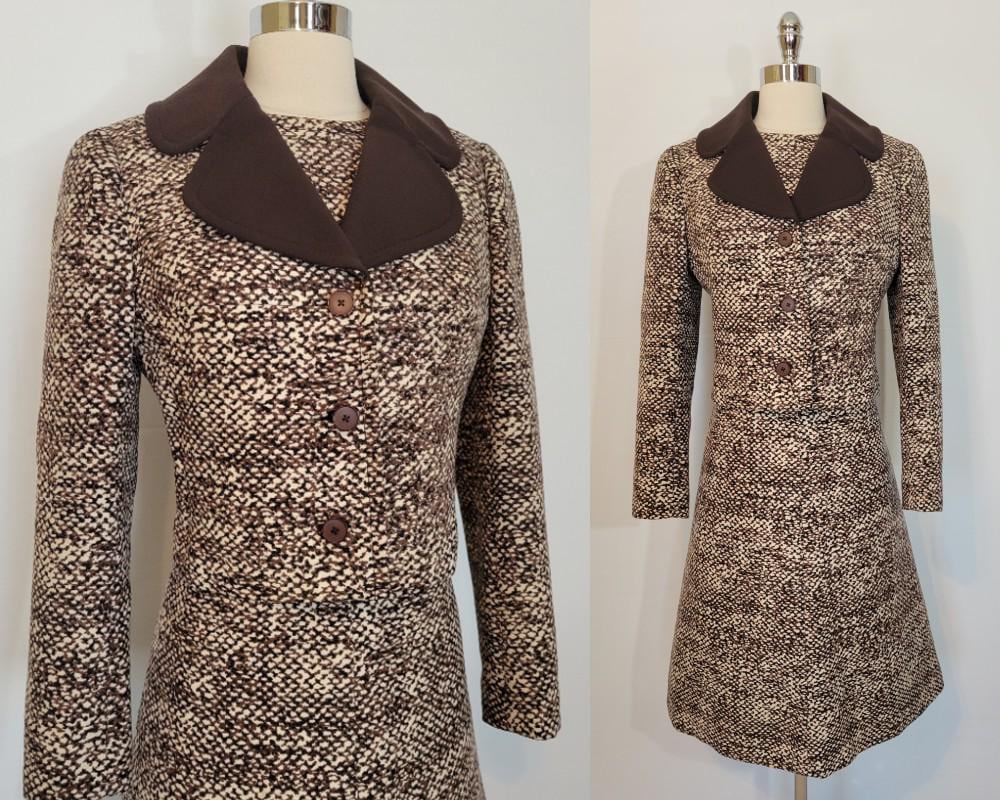 60s 70s DIORLING by Christian Dior Numbered Wool Dress Set Suit M