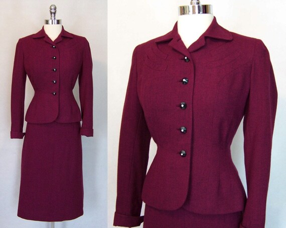 Exquisite 40s Berry Wool Tweed Nip Waist Suit XS X-small 1940s - Etsy