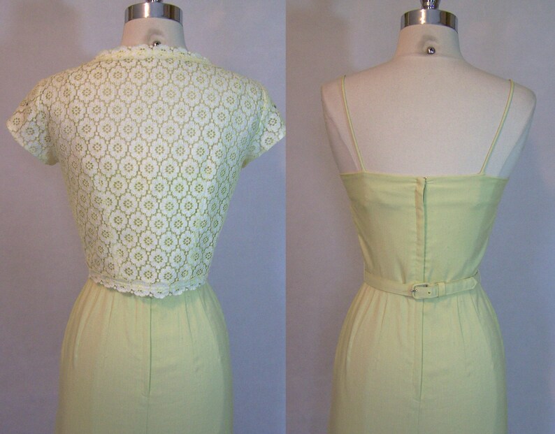 Bombshell 50s MINX MODES Silk 2 Pc Wiggle Dress & Lace Jacket Rhinestones Set Suit XS X-Small 1950S image 9