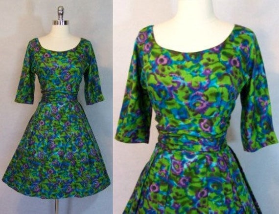 Gorgeous 50s JERRY GILDEN Floral Print Fit Flare P