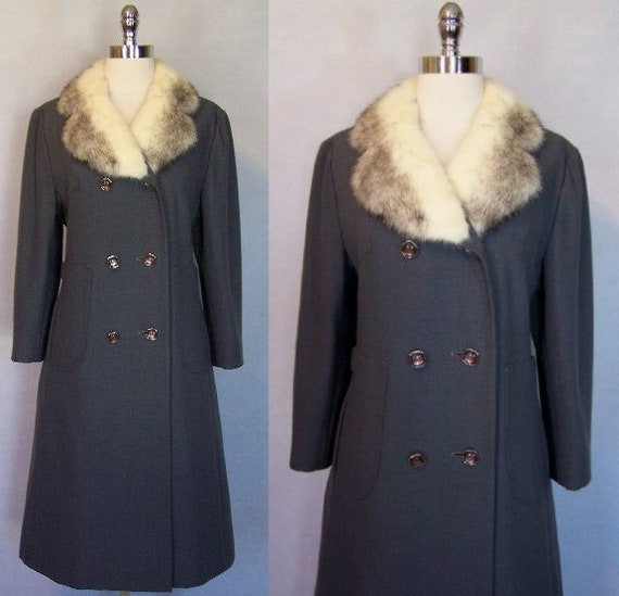 Gorgeous 70s Grey Wool Mink Fur Trim Princess Coat