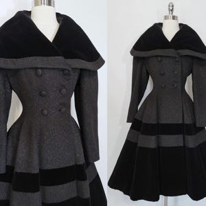 lilli ann ヴィンテージ　ウール ロングコート 黒 Vintage 60's Black Lilli Ann Striped Lined Wool Wrap Coat XL