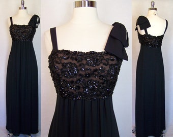 Gorgeous 60s JACK BRYAN Beaded Chiffon Formal Gala Evening Gown S Small 1960s