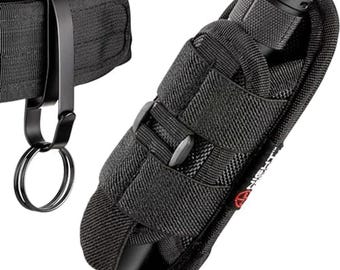 TH2 Tactical Flashlight Holster Metal Belt Clip, TKH-S1 Keychain Ring, Stretchable Duty Belt Pouch for Police, Military & Security Use