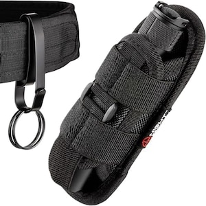TH2 Tactical Flashlight Holster Metal Belt Clip & TKH-S1 Stealth Keychain Ring for Duty Belt Pouch for Police Military Security Belt