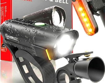 New 2025 BX500-BEL Bike Light & Bell Set - USB-C Rechargeable LED Front and Back Lights, 10hr Headlight, 18hr Taillight, Night Riding
