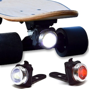 OPTIKS-210 V2 Skateboard Light USB Rechargeable Safety Longboard Front and Rear LED Headlight & Taillight for Skateboards with Standard Truc