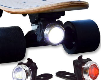 OPTIKS-210 V2 Skateboard Light USB Rechargeable Safety Longboard Front and Rear LED Headlight & Taillight for Skateboards with Standard Truc