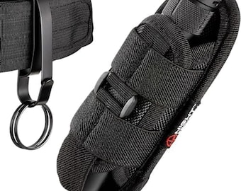 TH2 Tactical Flashlight Holster Metal Belt Clip, TKH-S1 Keychain Ring, Stretchable Duty Belt Pouch for Police, Military, Security