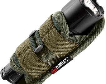 TH1 Tactical Flashlight Holster Duty Belt Pouch Open-end Stretchable Rotatable Clip 360 Degree Holder for Police Military Security Belt