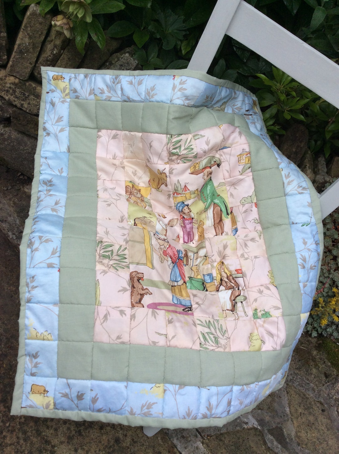Nursery Rhyme Patchwork Pram Baby Cover, Small Quilt, Wall Hanging