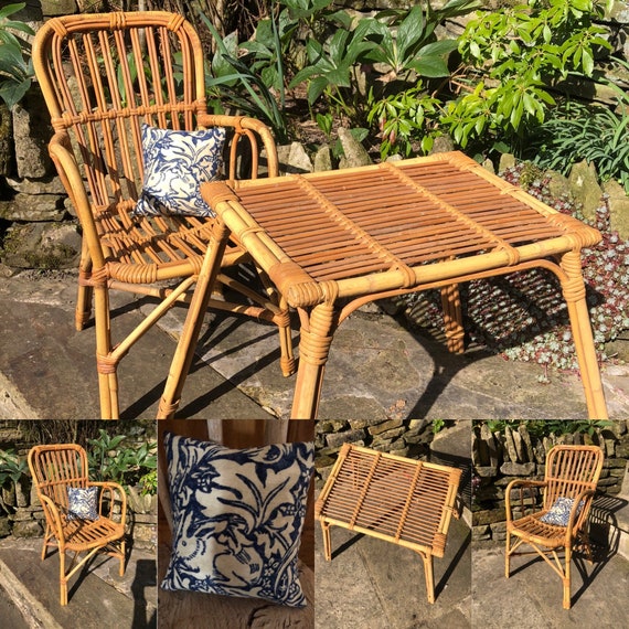 Vintage Childs Wicker Chair and Table With William Morris Etsy