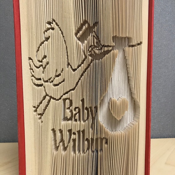 Stork, Baby CUSTOM Name Cut & Fold Book Folding Pattern (PATTERN ONLY, to be sent by email)