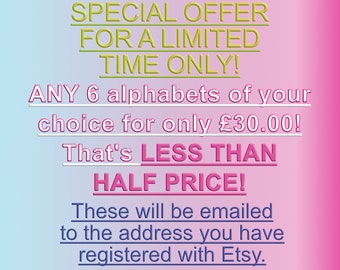 Special Offer!! Any 6 FULL Book Folding Alphabets, less than half price (written PDF PATTERNS to be emailed)