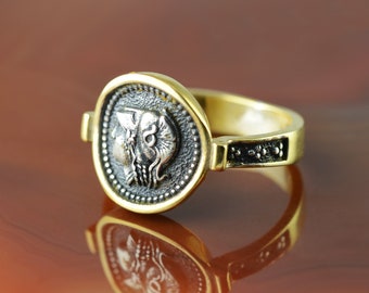 ancient Greek coin silver golden ring, Athena ring, Greek ring, greek jewelry, antique coin ring, Athena coin ring, bohemian ring, boho ring