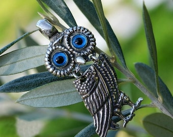 owl silver pendant, owl necklace, owl pendant, greek pendant, greek necklace, Athena pendant, greek jewelry, Athena necklace, greek owl