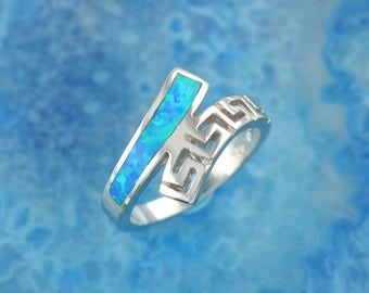 griechischer Schlüssel blauer Opal Silberring, Opalring, griechischer Ring, Opalschmuck, griechischer Schmuck, griechischer Schlüsselring, Geschenk für Frau, griechischer Schlüssel