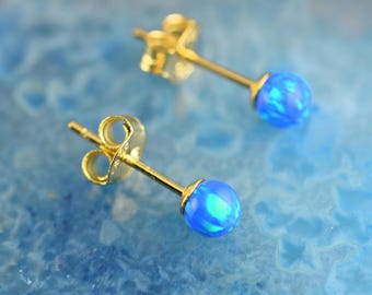 blue opal golden stud earrings, blue opal earrings, blue opal studs, opal earrings, dainty studs, anniversary gift for wife, dainty studs