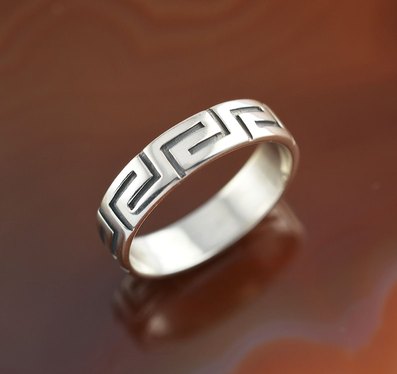 Greek Key Silver Ring Mens Ring Mens Jewelry Greek Ring Etsy